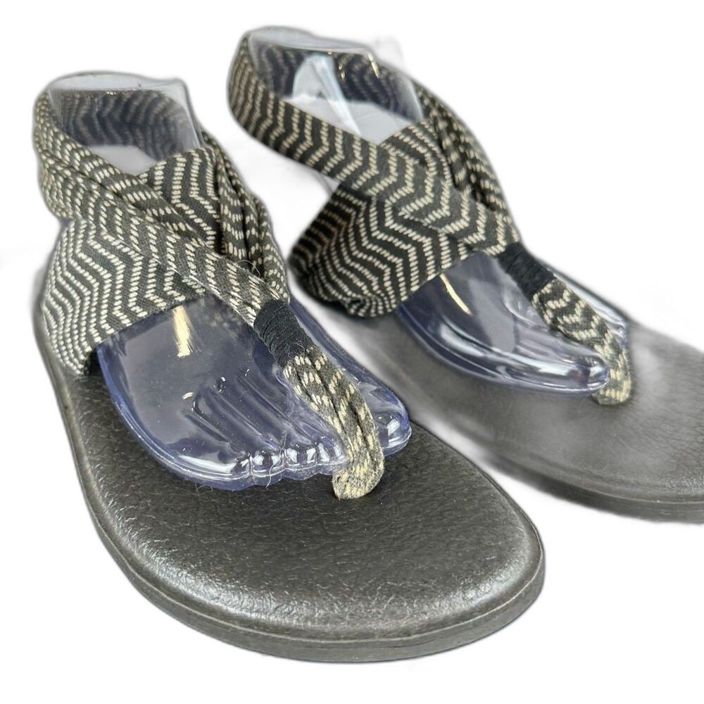 Sanuk Womens Yoga Sling Back Sandals Black Light Gray Soft Fabric Strap Size 10